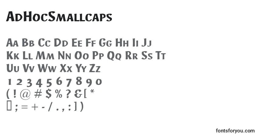 Czcionka AdHocSmallcaps – alfabet, cyfry, specjalne znaki