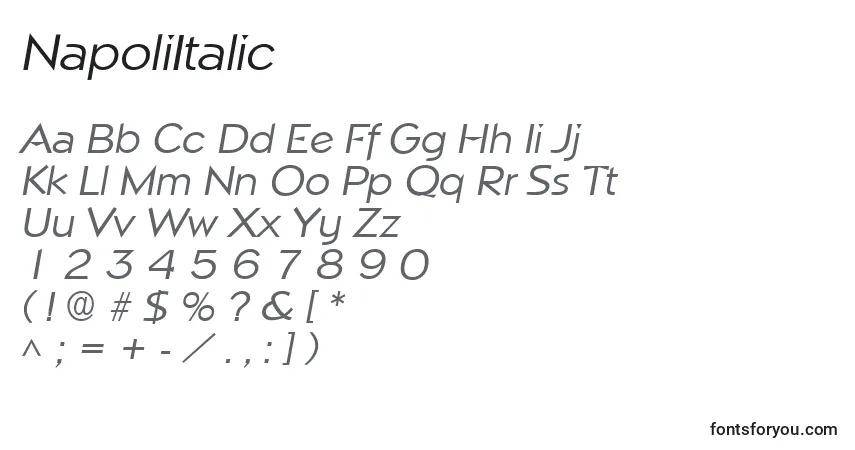 Шрифт NapoliItalic – алфавит, цифры, специальные символы