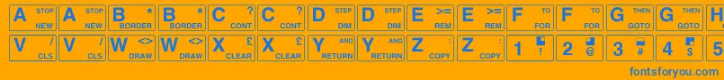 Zxspectrum-Schriftart – Blaue Schriften auf orangefarbenem Hintergrund