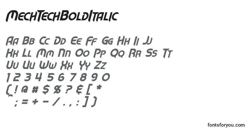 A fonte MechTechBoldItalic – alfabeto, números, caracteres especiais