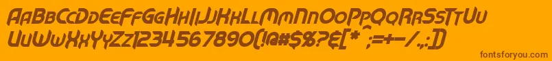 MechTechBoldItalic-Schriftart – Braune Schriften auf orangefarbenem Hintergrund