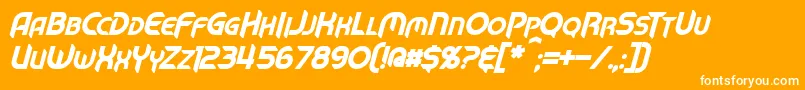 MechTechBoldItalic-Schriftart – Weiße Schriften auf orangefarbenem Hintergrund