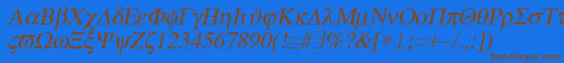 フォントMtSymbolMediumItalic – 茶色の文字が青い背景にあります。