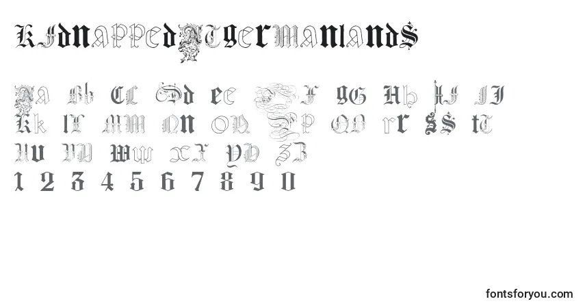 A fonte KidnappedAtGermanLands – alfabeto, números, caracteres especiais