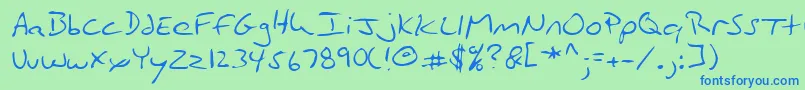 Lehn186-fontti – siniset fontit vihreällä taustalla
