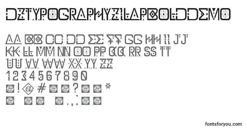 Schriftart DzTypographyZilapBolddemo – Alphabet, Zahlen, spezielle Symbole