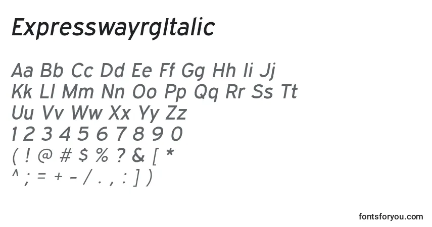 A fonte ExpresswayrgItalic – alfabeto, números, caracteres especiais