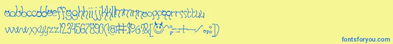 HornyDevilsBv-Schriftart – Blaue Schriften auf gelbem Hintergrund