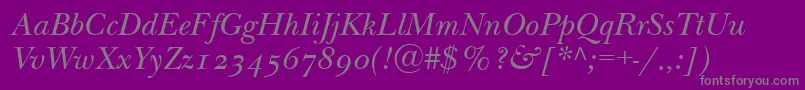 NewbaskervilleodttItalic-Schriftart – Graue Schriften auf violettem Hintergrund