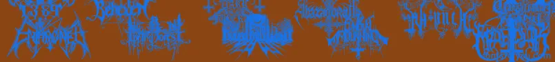 BlackMetalG-Schriftart – Blaue Schriften auf braunem Hintergrund