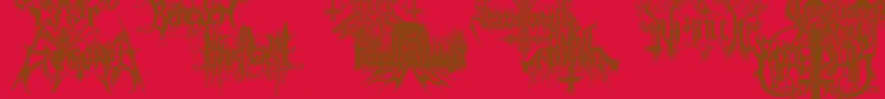 Więcej informacji o czcionce BlackMetalG Czcionka BlackMetalG – brązowe czcionki na czerwonym tle