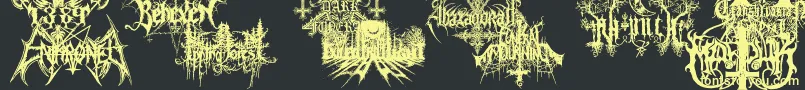 BlackMetalG-fontti – keltaiset fontit mustalla taustalla