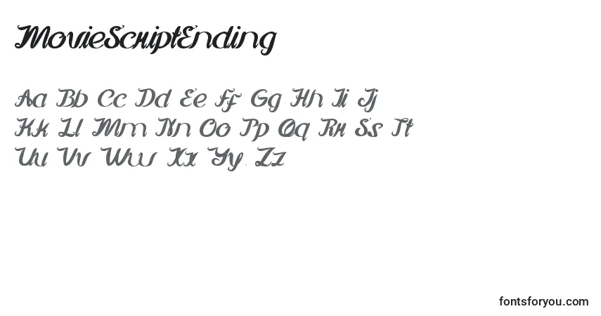 Schriftart MovieScriptEnding – Alphabet, Zahlen, spezielle Symbole