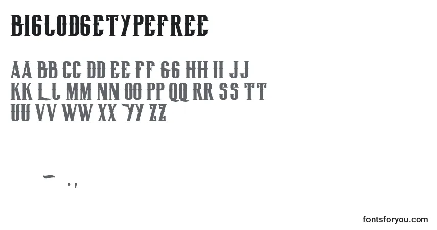 Шрифт Biglodgetypefree (90446) – алфавит, цифры, специальные символы