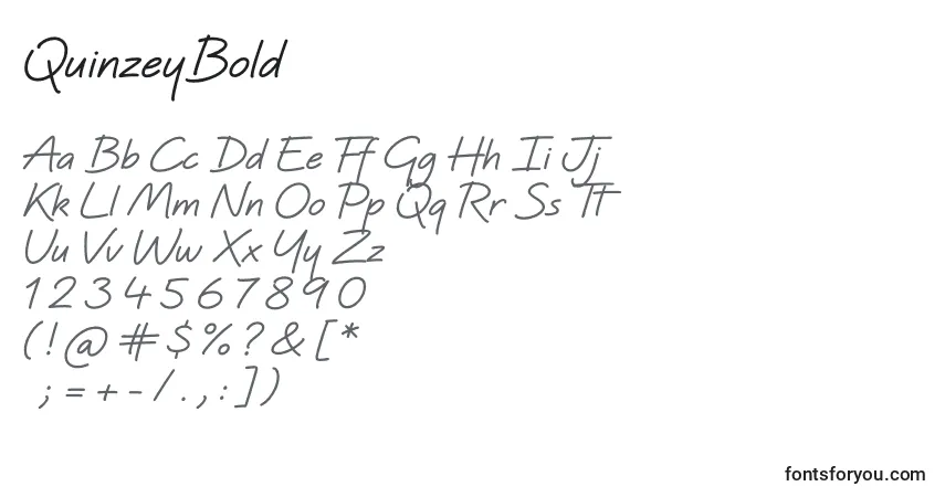 Шрифт QuinzeyBold – алфавит, цифры, специальные символы