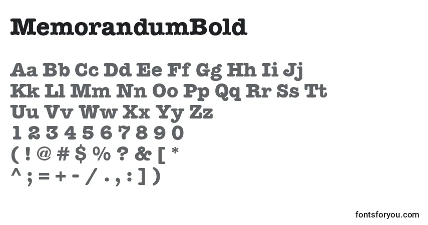 A fonte MemorandumBold – alfabeto, números, caracteres especiais