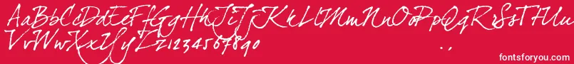 Dj4trial-Schriftart – Weiße Schriften auf rotem Hintergrund