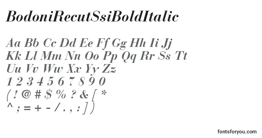 Шрифт BodoniRecutSsiBoldItalic – алфавит, цифры, специальные символы