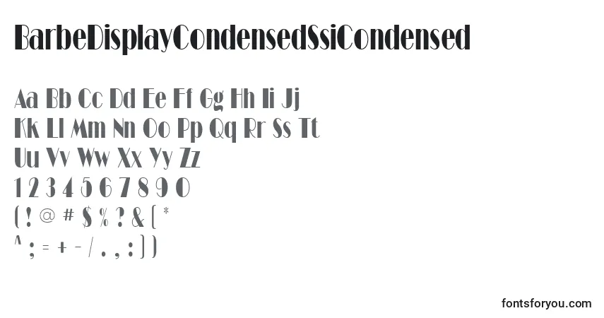 A fonte BarbeDisplayCondensedSsiCondensed – alfabeto, números, caracteres especiais