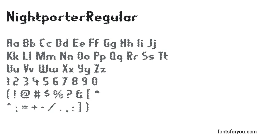 A fonte NightporterRegular – alfabeto, números, caracteres especiais