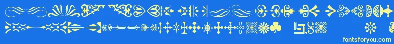 Ornamenttm-Schriftart – Gelbe Schriften auf blauem Hintergrund