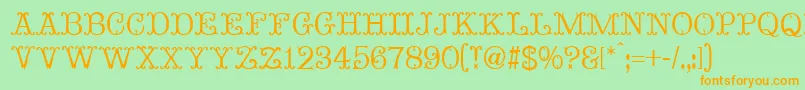 MadameBovaryNormal-fontti – oranssit fontit vihreällä taustalla