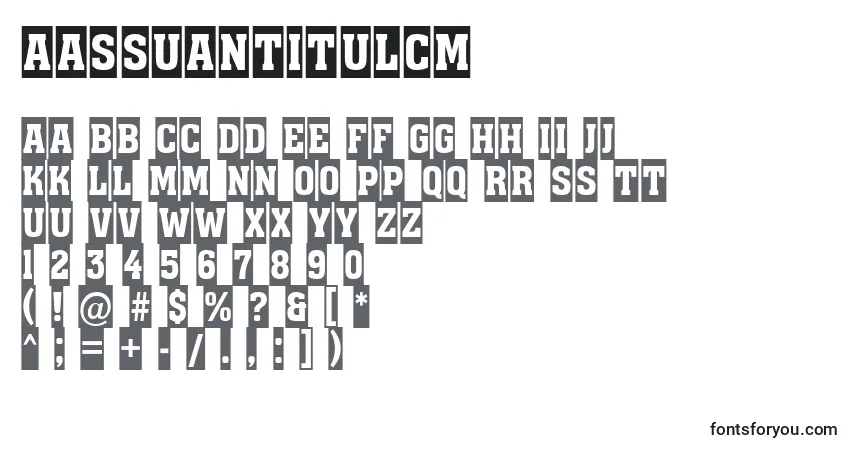 A fonte AAssuantitulcm – alfabeto, números, caracteres especiais