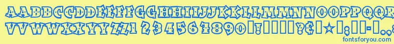 Spaceoutopen-Schriftart – Blaue Schriften auf gelbem Hintergrund