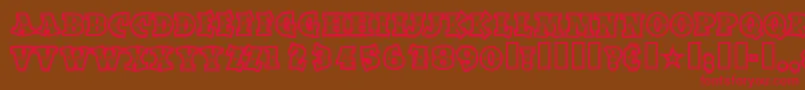 フォントSpaceoutopen – 赤い文字が茶色の背景にあります。