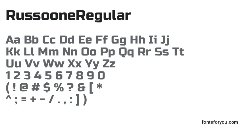 RussooneRegular-fontti – aakkoset, numerot, erikoismerkit