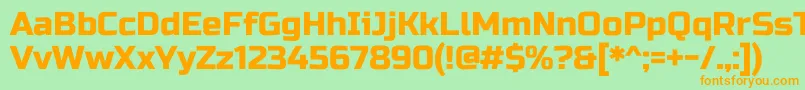 フォントRussooneRegular – オレンジの文字が緑の背景にあります。