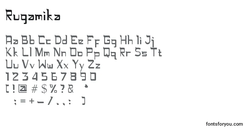 Schriftart Rugamika – Alphabet, Zahlen, spezielle Symbole