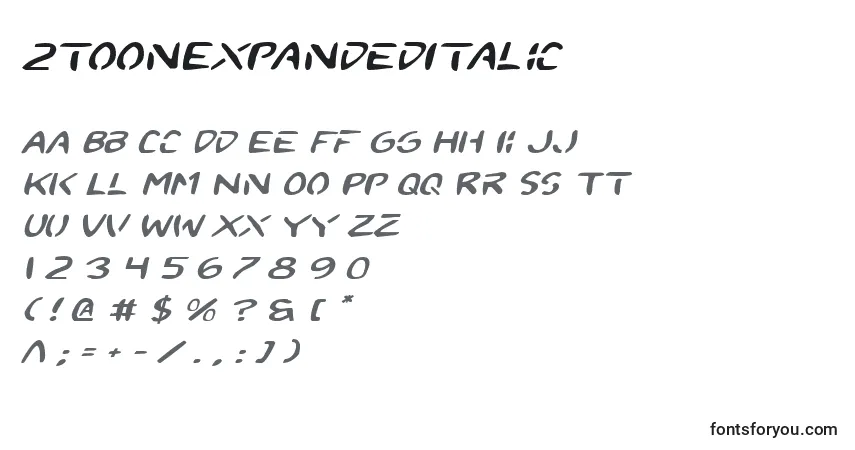 Czcionka 2toonExpandedItalic – alfabet, cyfry, specjalne znaki