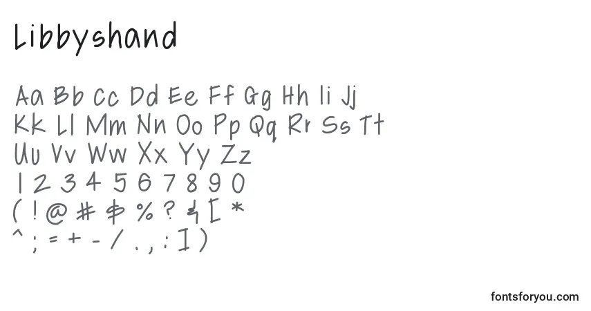 Czcionka Libbyshand – alfabet, cyfry, specjalne znaki