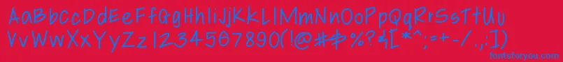Libbyshand-Schriftart – Blaue Schriften auf rotem Hintergrund