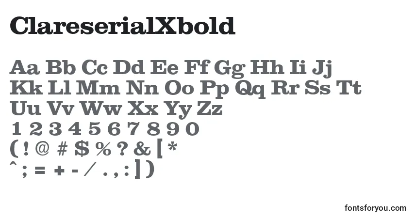 A fonte ClareserialXbold – alfabeto, números, caracteres especiais