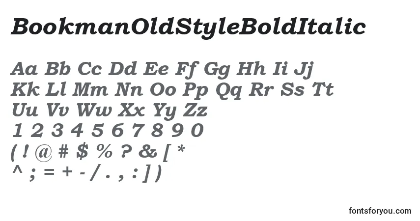 A fonte BookmanOldStyleBoldItalic – alfabeto, números, caracteres especiais
