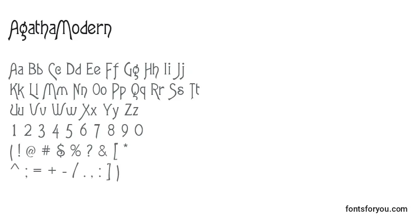 Czcionka AgathaModern – alfabet, cyfry, specjalne znaki