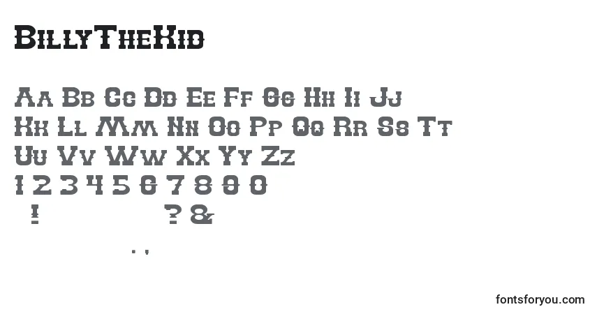 A fonte BillyTheKid (90490) – alfabeto, números, caracteres especiais