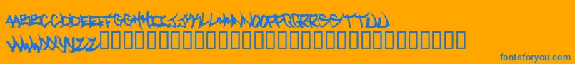 Welcometotexas-Schriftart – Blaue Schriften auf orangefarbenem Hintergrund