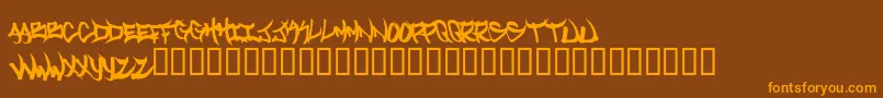 Welcometotexas-Schriftart – Orangefarbene Schriften auf braunem Hintergrund