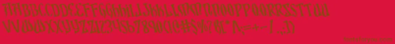 XiphosRotated-Schriftart – Braune Schriften auf rotem Hintergrund