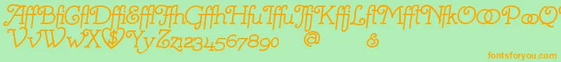 MistressScriptAlternates-Schriftart – Orangefarbene Schriften auf grünem Hintergrund