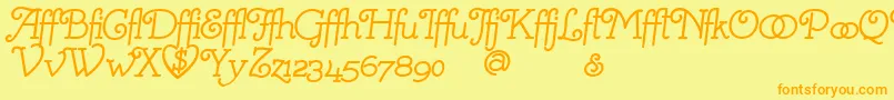 MistressScriptAlternates-Schriftart – Orangefarbene Schriften auf gelbem Hintergrund