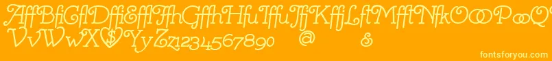 MistressScriptAlternates-Schriftart – Gelbe Schriften auf orangefarbenem Hintergrund