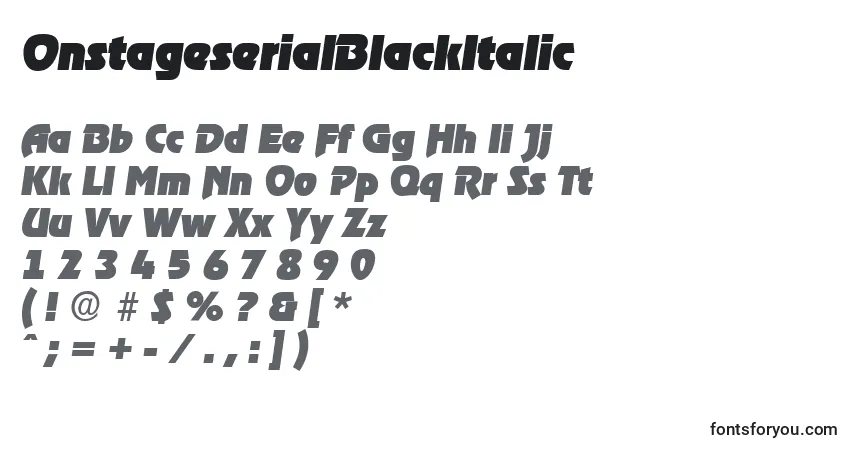 Шрифт OnstageserialBlackItalic – алфавит, цифры, специальные символы