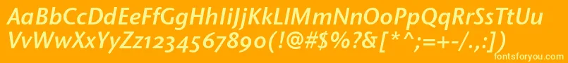 Fonte StoneSansSemOsItcttSemiita – fontes amarelas em um fundo laranja