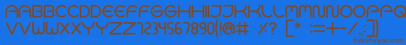 フォントGocaLogotypeBeta – 茶色の文字が青い背景にあります。