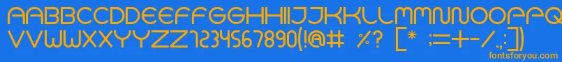 フォントGocaLogotypeBeta – オレンジ色の文字が青い背景にあります。