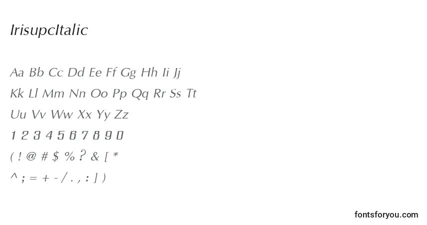 Шрифт IrisupcItalic – алфавит, цифры, специальные символы